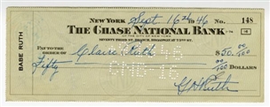 Babe Ruth Twice Signed Personal Check 